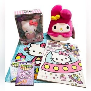 Hello Kitty Styling Figure & My Melody Plush Gift Bundle with Books & Crayons